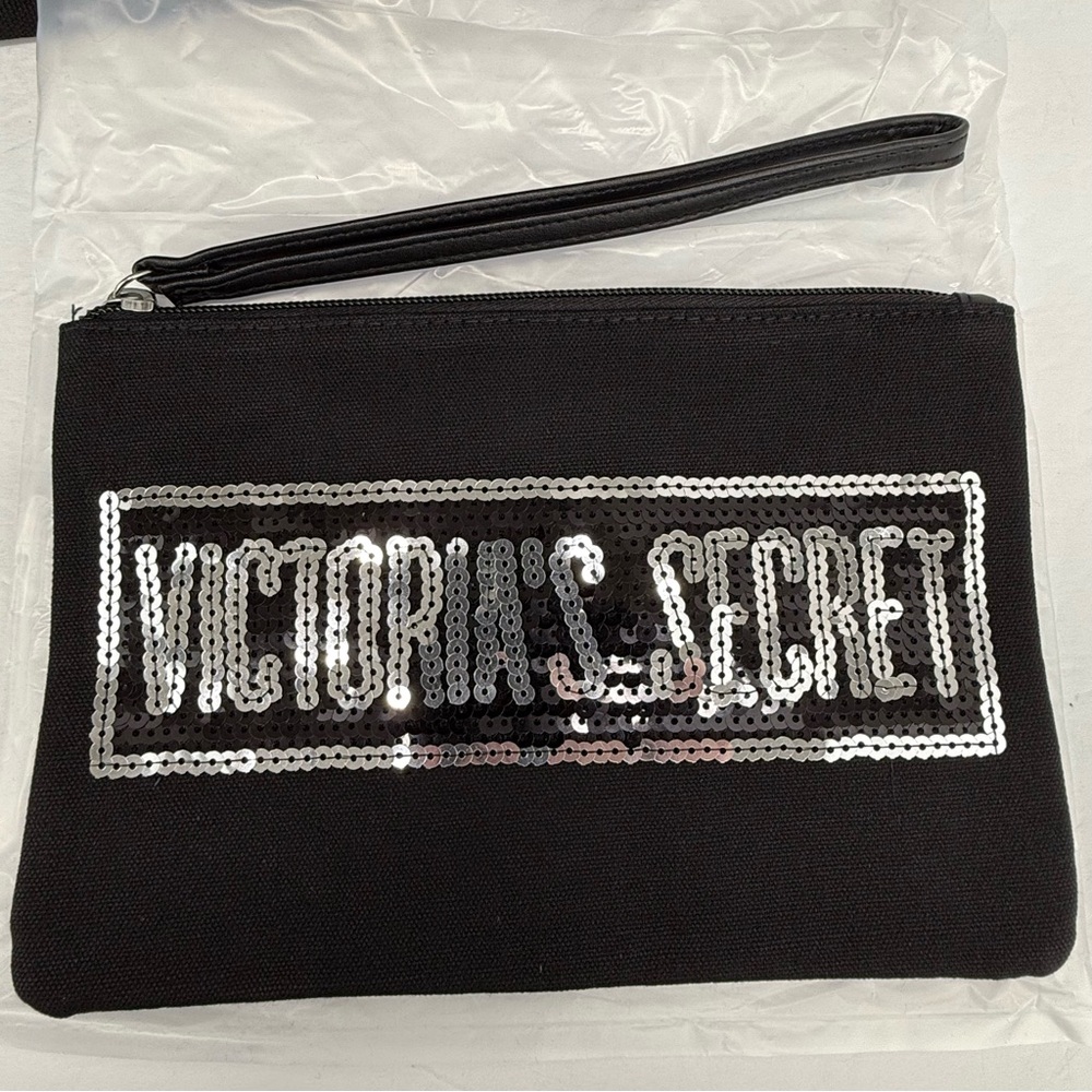 Victoria’s Secret Black Silver Sequin Bling Weekender Tote Bag & Wristlet Combo - Picture 5 of 5